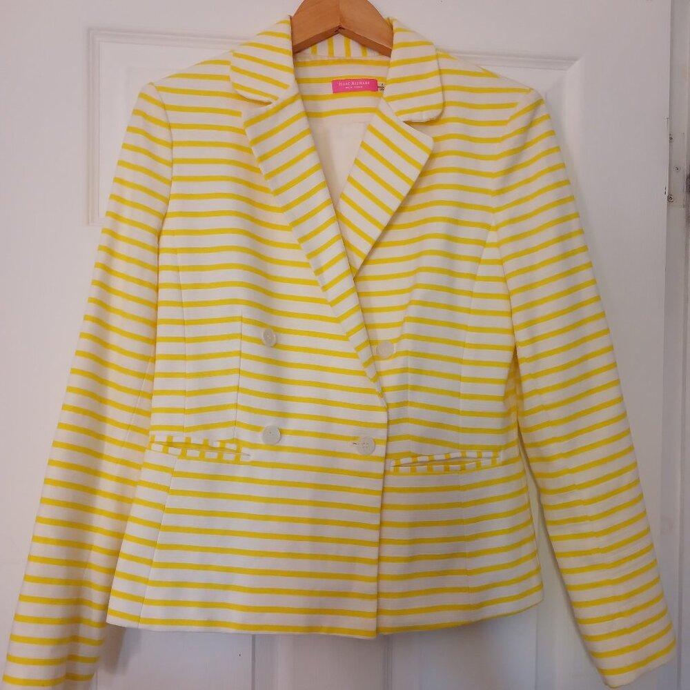 Isaac Mizrahi New York White & Yellow Striped Cotton Blazer